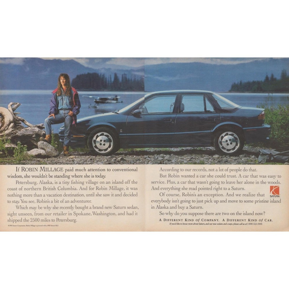 Vintage 1992 Saturn SL2 Print Ad Robin Millage Petersburg Alaska Spokane WA